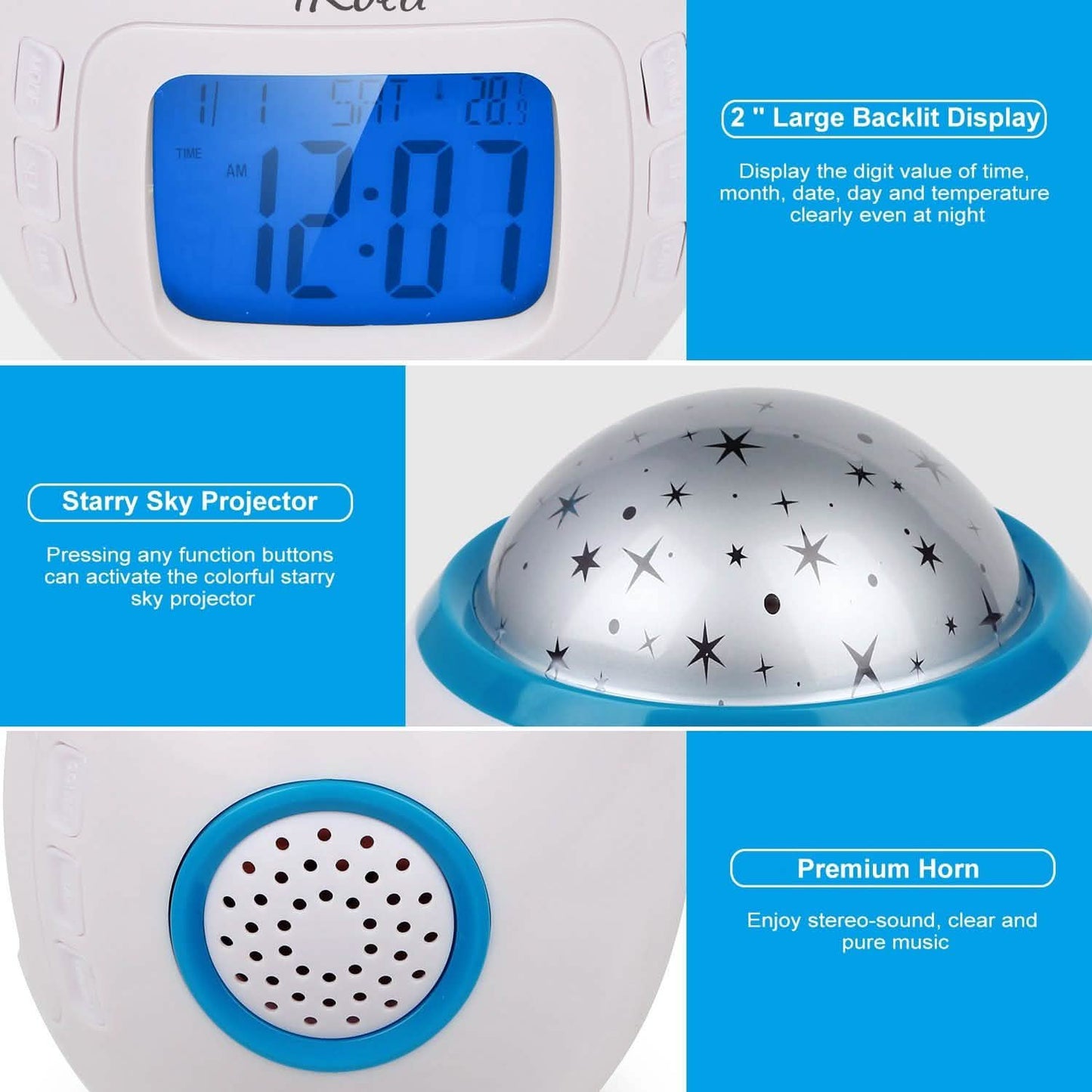 Kids Music Star Sky LED Projection Lamp Digital Alarm Clock