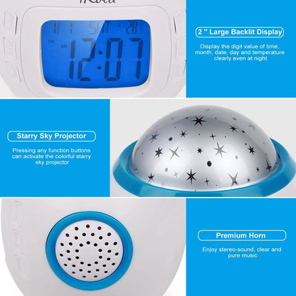 Kids Music Star Sky LED Projection Lamp Digital Alarm Clock