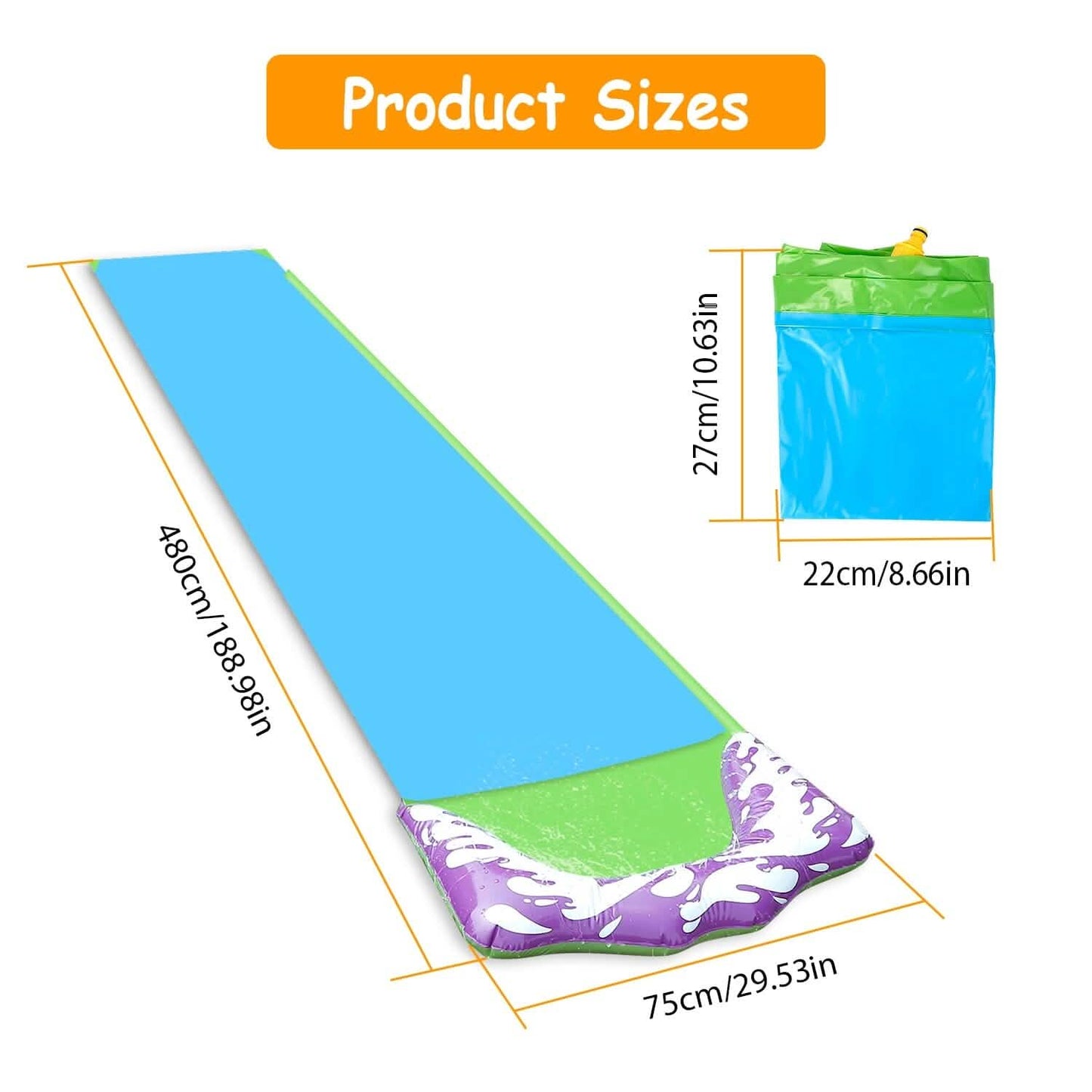 Kids Single Water Slide Lawn Surfing Racing Lane Slip Splash Spray Sprinkler