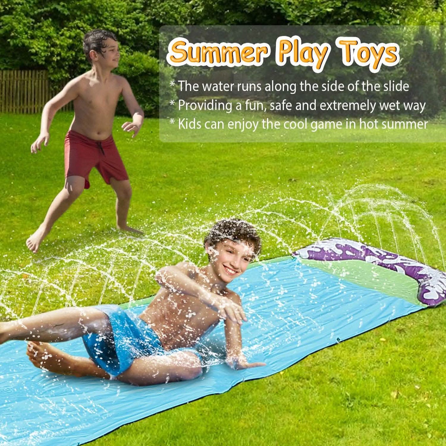 Kids Single Water Slide Lawn Surfing Racing Lane Slip Splash Spray Sprinkler