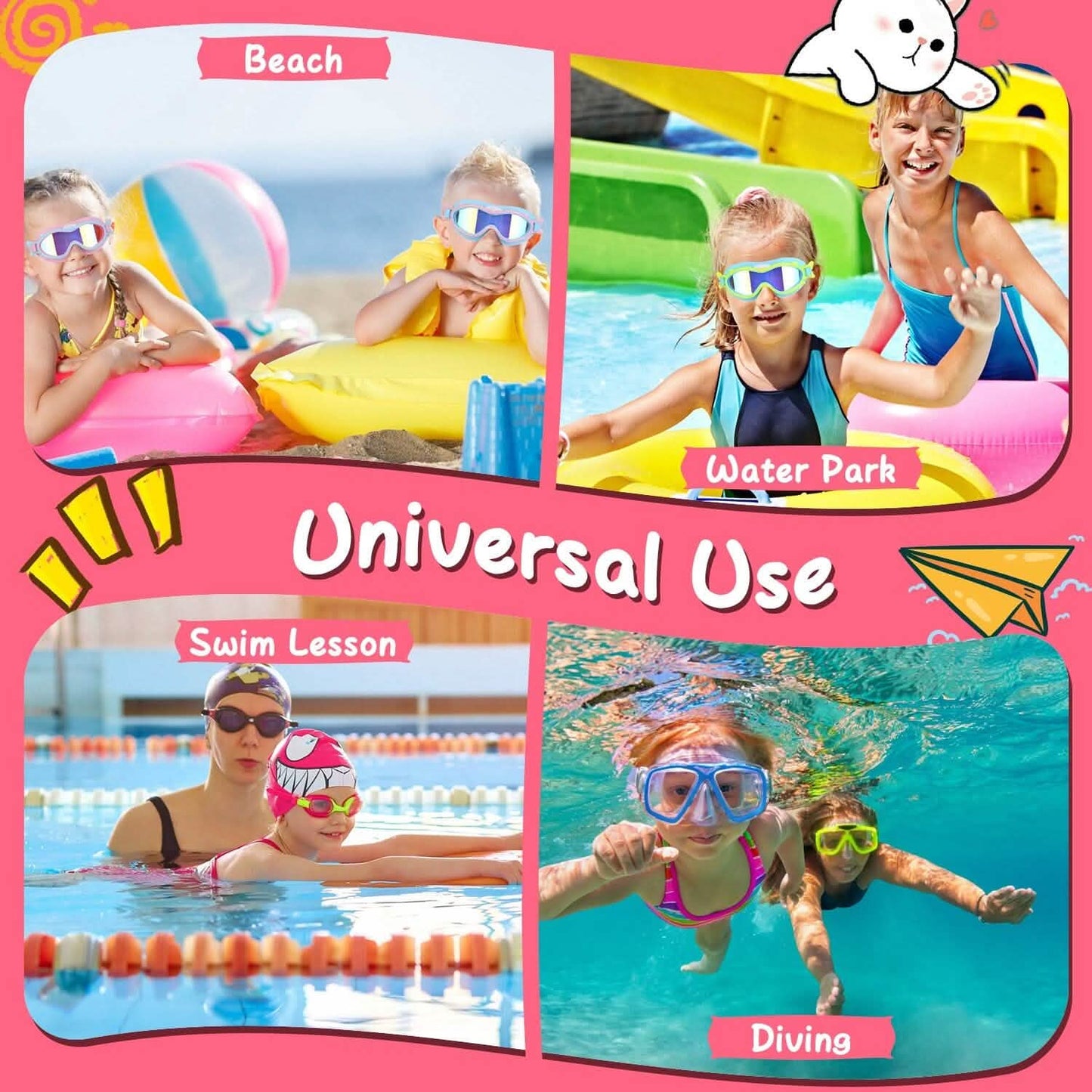 Kids Swim Goggles with Ear Plugs UV Protection Anti-Fog Leak Proof