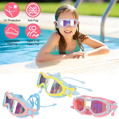Kids Swim Goggles with Ear Plugs UV Protection Anti-Fog Leak Proof
