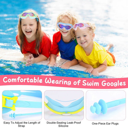 Kids Swim Goggles with Ear Plugs UV Protection Anti-Fog Leak Proof