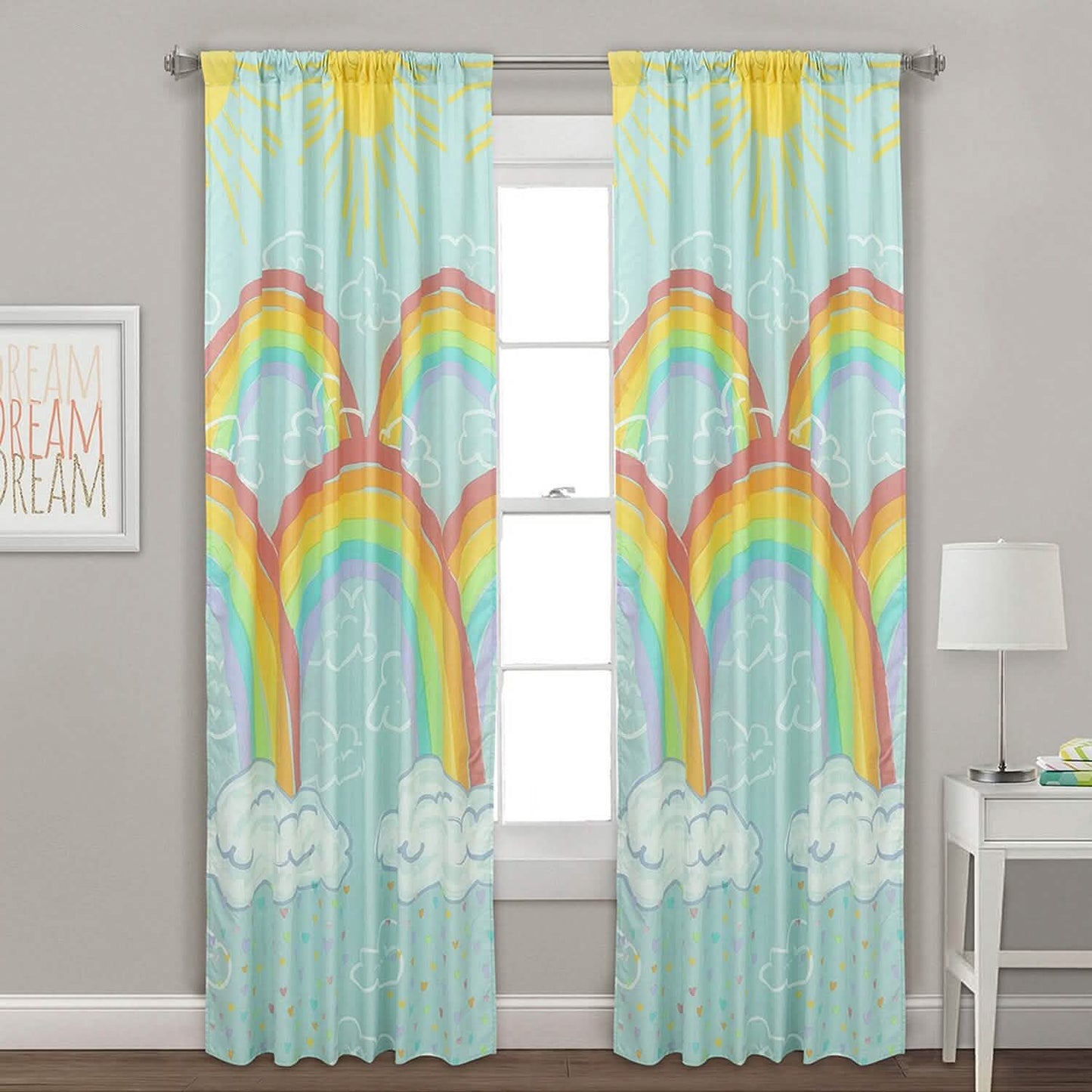 Kidz Mix Rainbow Clouds Window Panel Pair