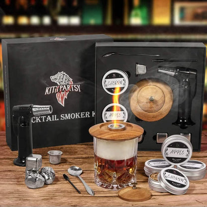 Kitypartsy Cocktail Smoker With Torch, Wood Chips, and Stainless Steel Ice Cubes