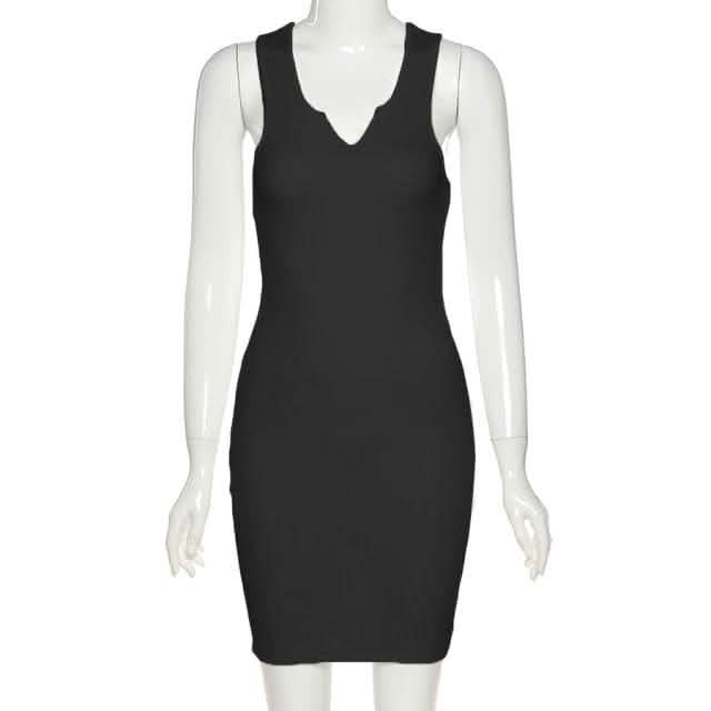 Kliou Cotton Sleeveless V-Neck Ladies Dress