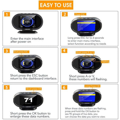 KONNWEI KW206 Car OBD2 HUD Digital Meter RPM Gauge