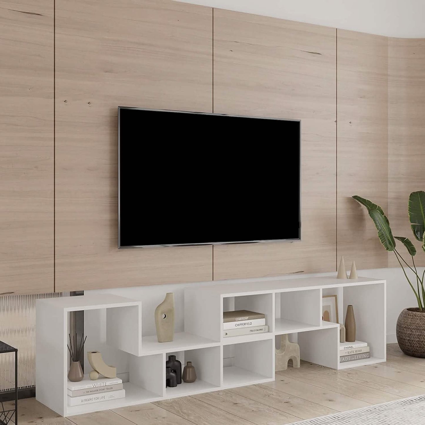 L Shape TV Console Stand Bookcase Storage Rack