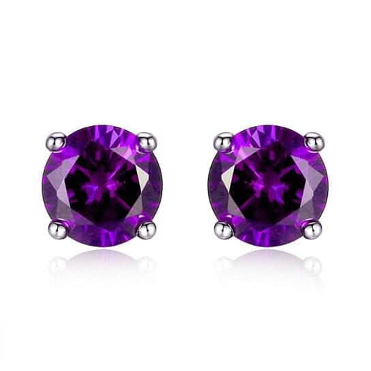Lab Created Amethyst 6mm Round Cut 925 Sterling Silver Stud Earrings