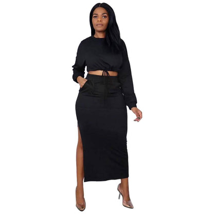 Ladies Crop Top and Split Long Skirt