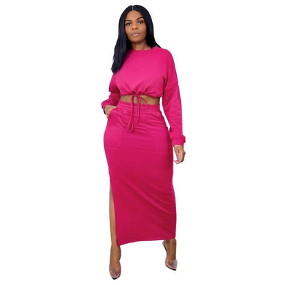 Ladies Crop Top and Split Long Skirt
