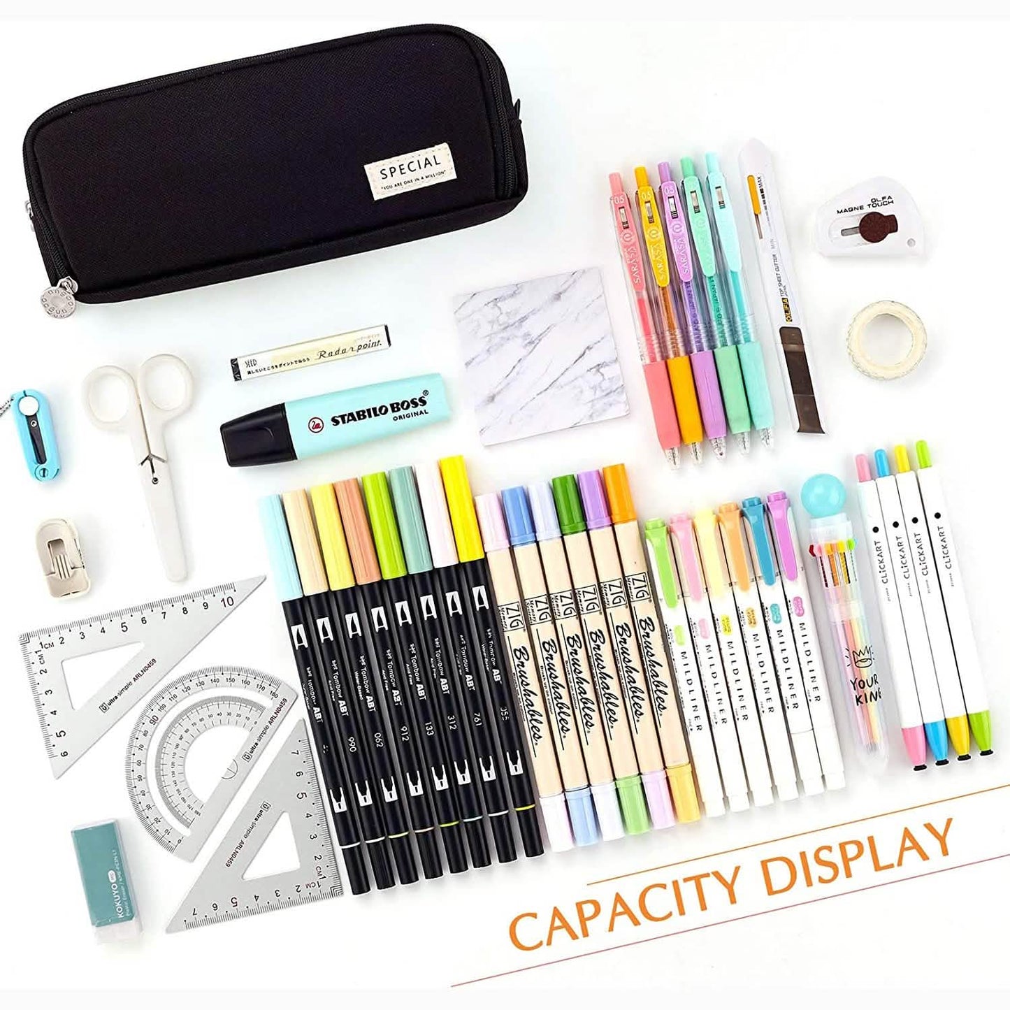 Large Capacity 3 Compartment Pouch Pencil Case