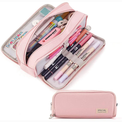 Large Capacity 3 Compartment Pouch Pencil Case
