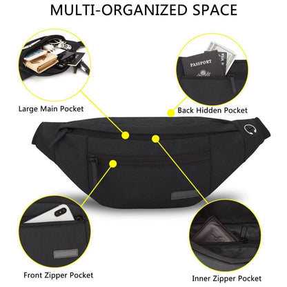 Large Crossbody Fanny Pack with 4-Zipper Pockets