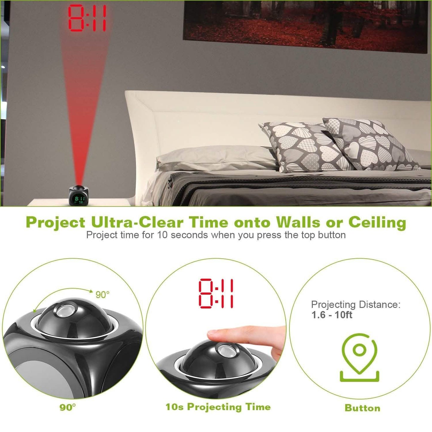 LCD Projection Alarm Clock with Voice Broadcast Function
