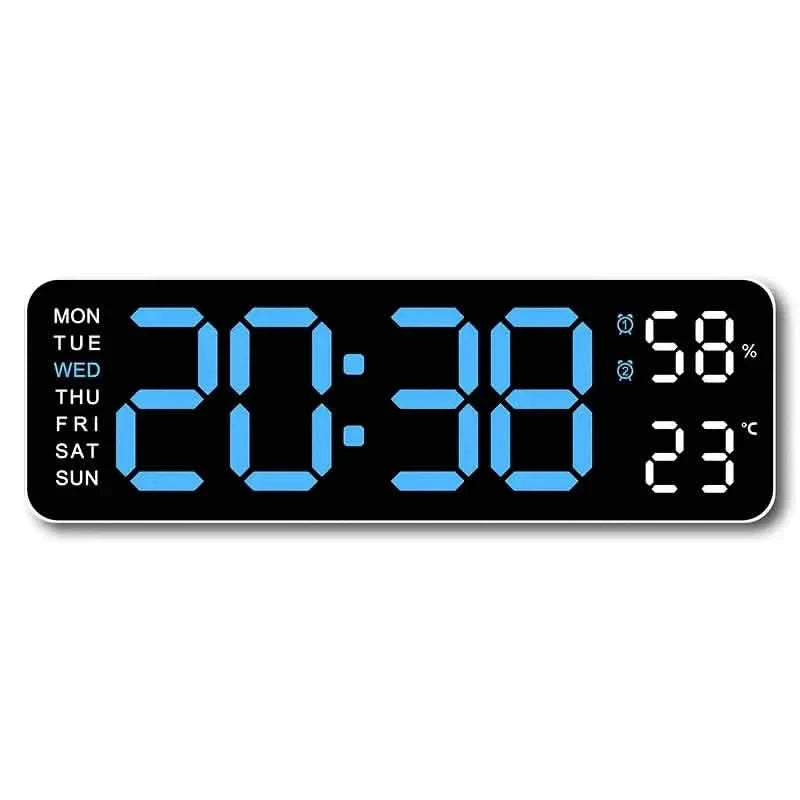 LED Digital Wall Clock with Large Display, Temperature & Humidity, Auto Light Sensor