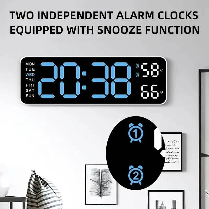 LED Digital Wall Clock with Large Display, Temperature & Humidity, Auto Light Sensor