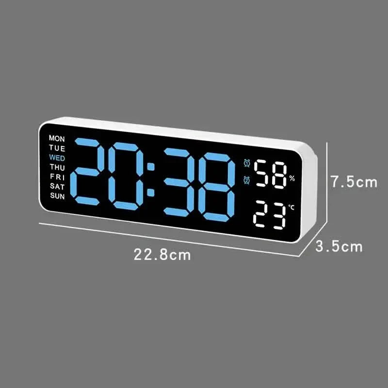 LED Digital Wall Clock with Large Display, Temperature & Humidity, Auto Light Sensor