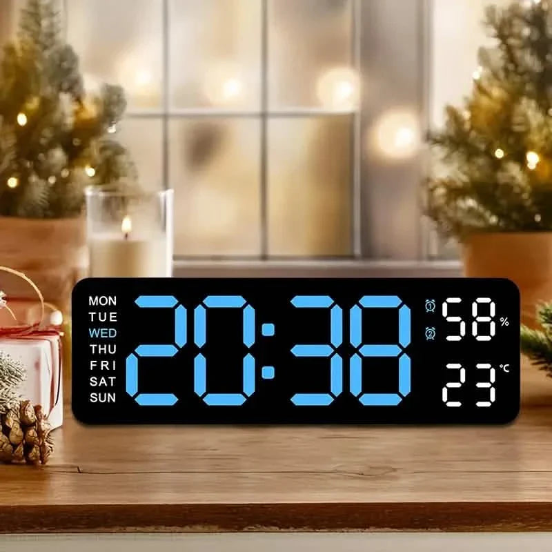 LED Digital Wall Clock with Large Display, Temperature & Humidity, Auto Light Sensor