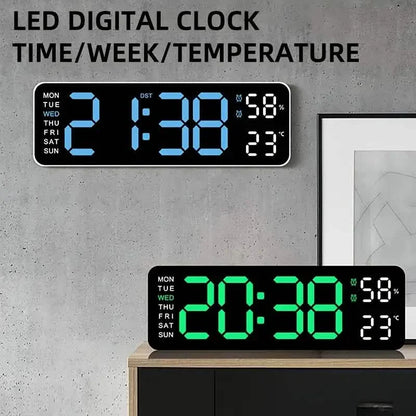 LED Digital Wall Clock with Large Display, Temperature & Humidity, Auto Light Sensor