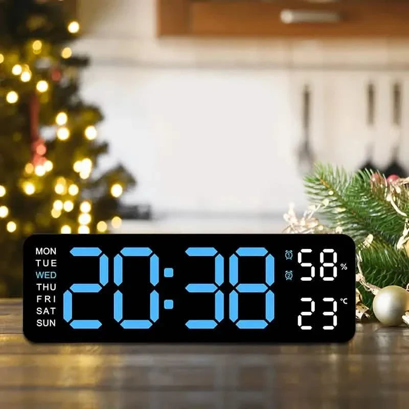 LED Digital Wall Clock with Large Display, Temperature & Humidity, Auto Light Sensor