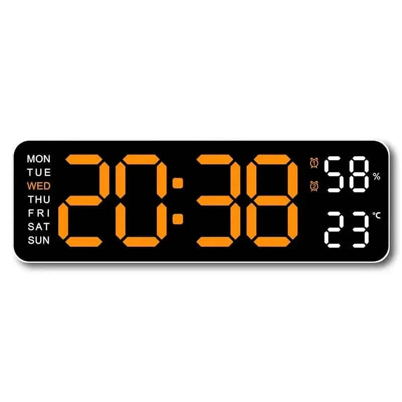 LED Digital Wall Clock with Large Display, Temperature & Humidity, Auto Light Sensor
