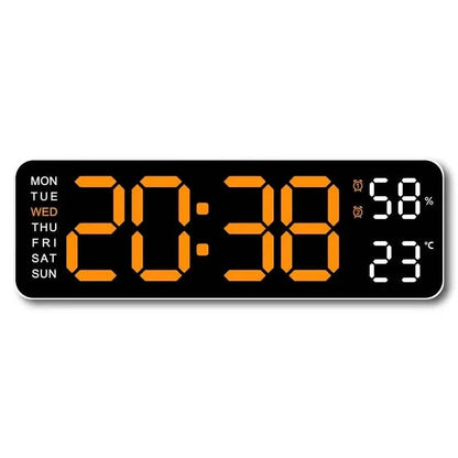 LED Digital Wall Clock with Large Display, Temperature & Humidity, Auto Light Sensor