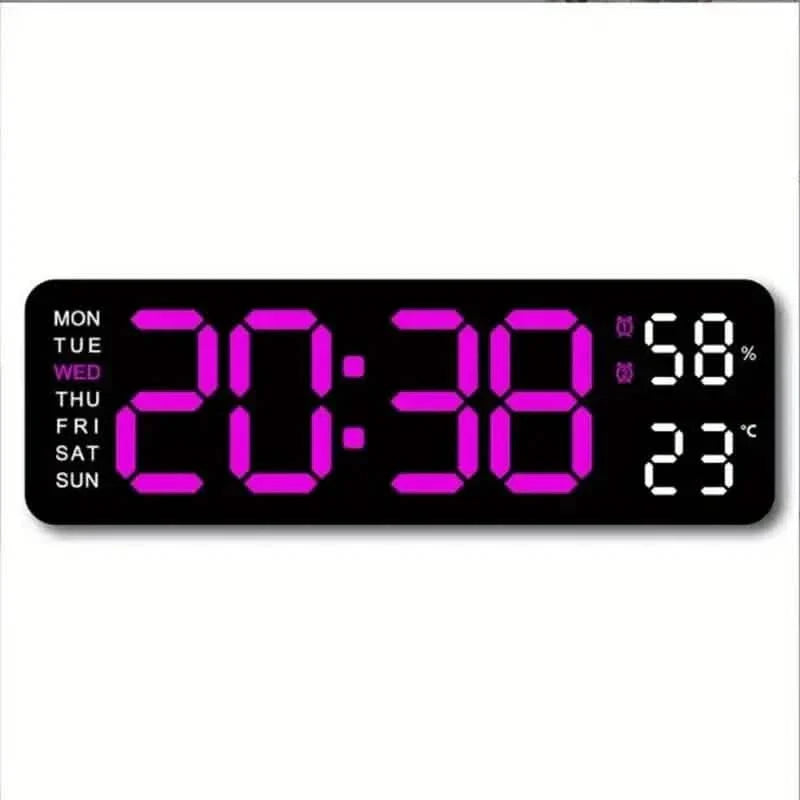LED Digital Wall Clock with Large Display, Temperature & Humidity, Auto Light Sensor