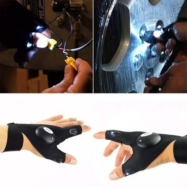 LED Flashlight Magic Strap Fingerless Gloves with 2 LED Light