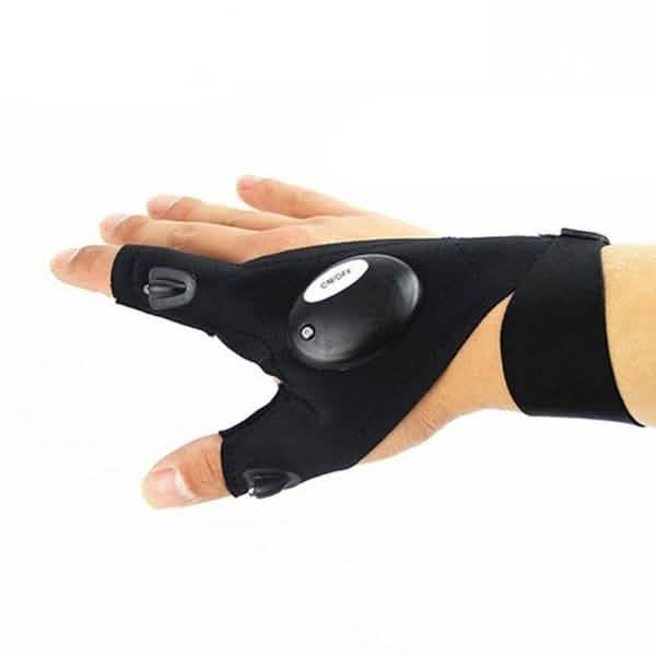 LED Flashlight Magic Strap Fingerless Gloves with 2 LED Light