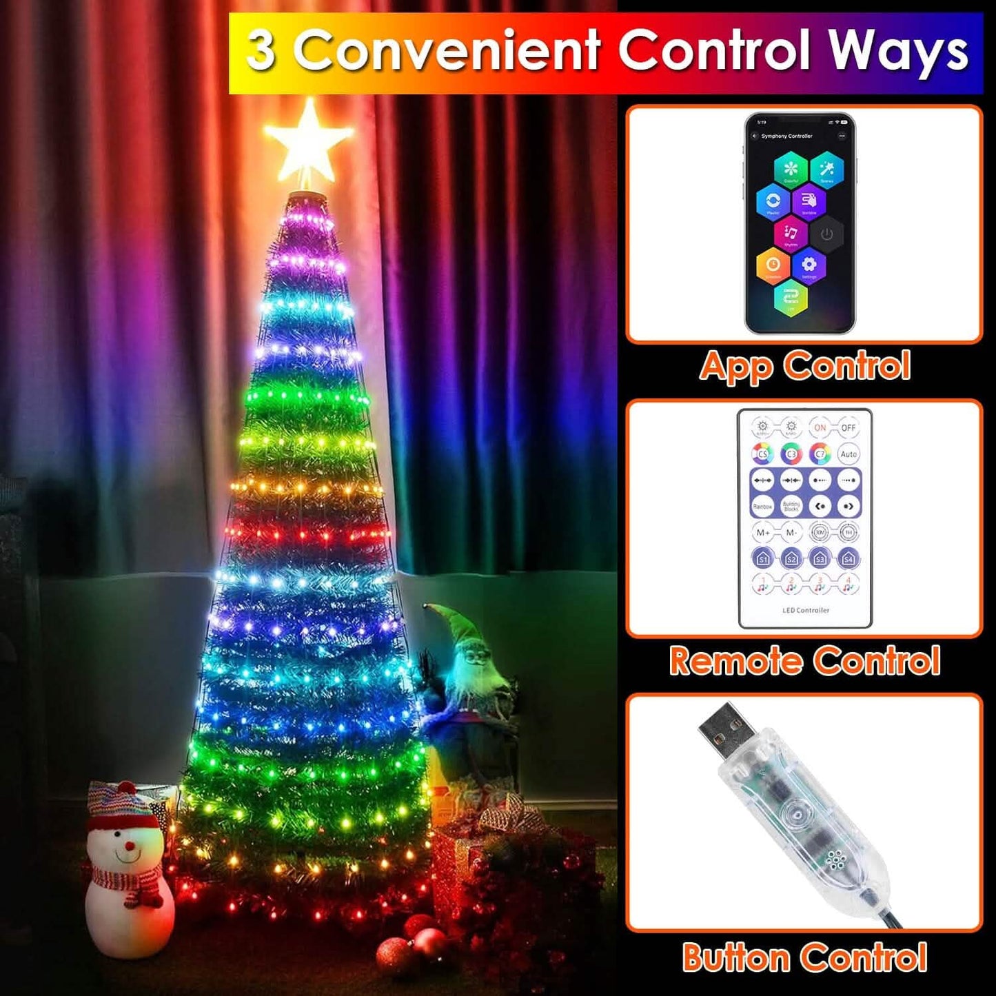 LED Lights Collapsible Christmas Tree Light with Remote App Control