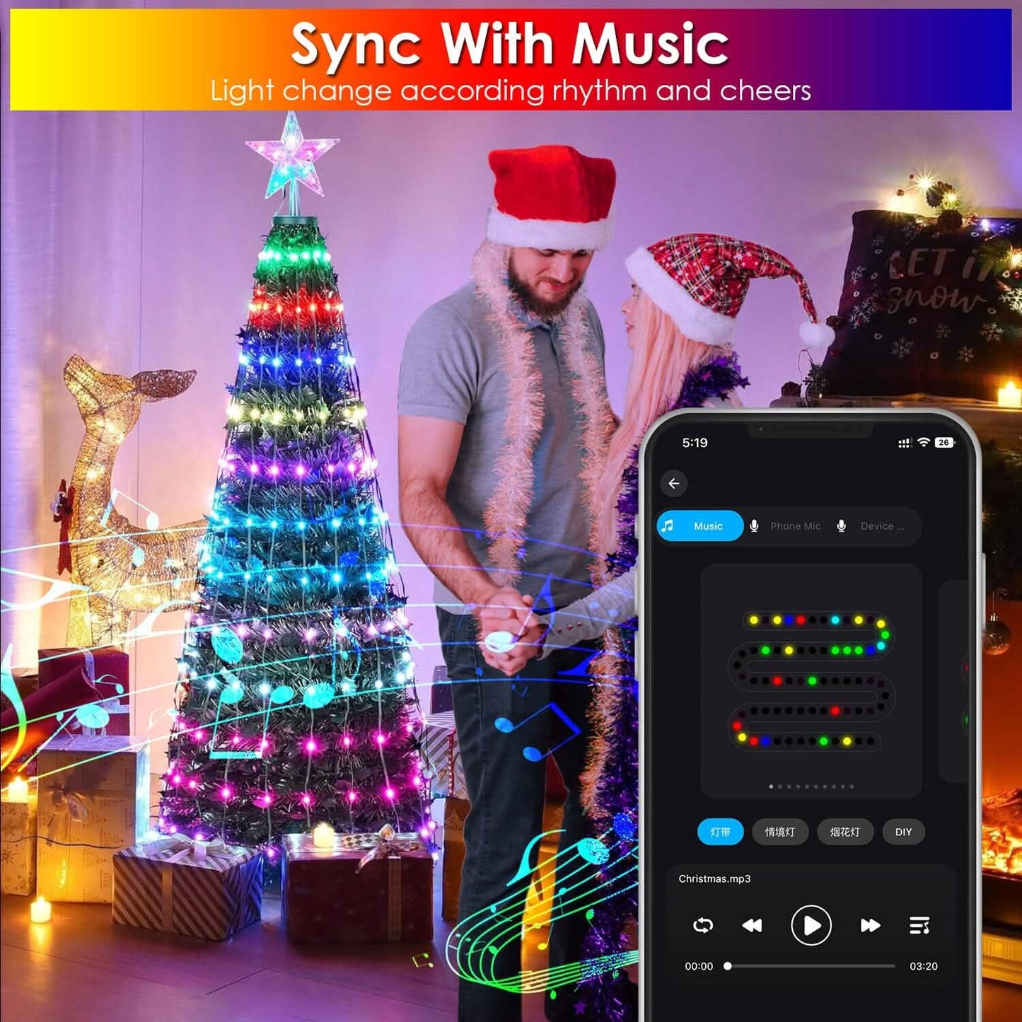 LED Lights Collapsible Christmas Tree Light with Remote App Control