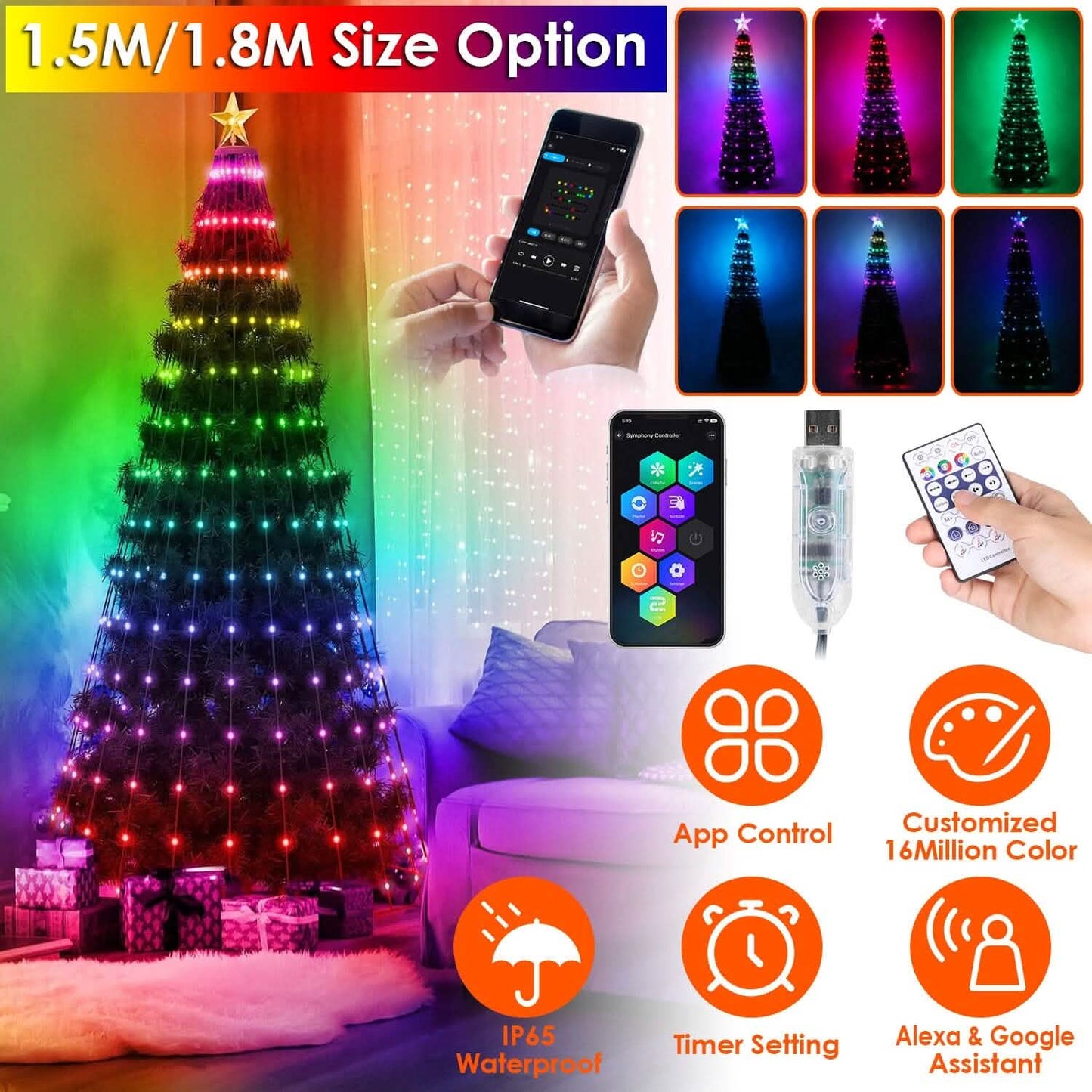 LED Lights Collapsible Christmas Tree Light with Remote App Control