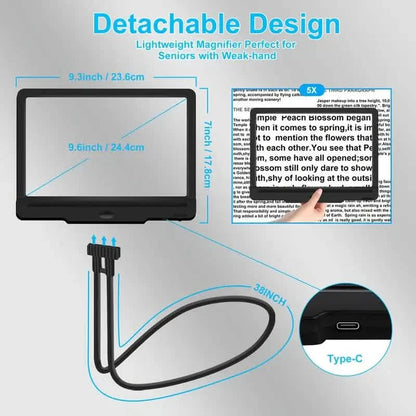 LED Magnifying Glass with Stand - 5x Zoom, USB Rechargeable Reading Aid
