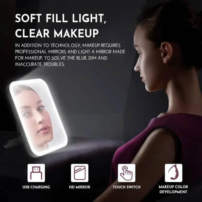 LED Makeup Mirror Touch Screen 3 Light Portable Standing Folding Vanity Mirror