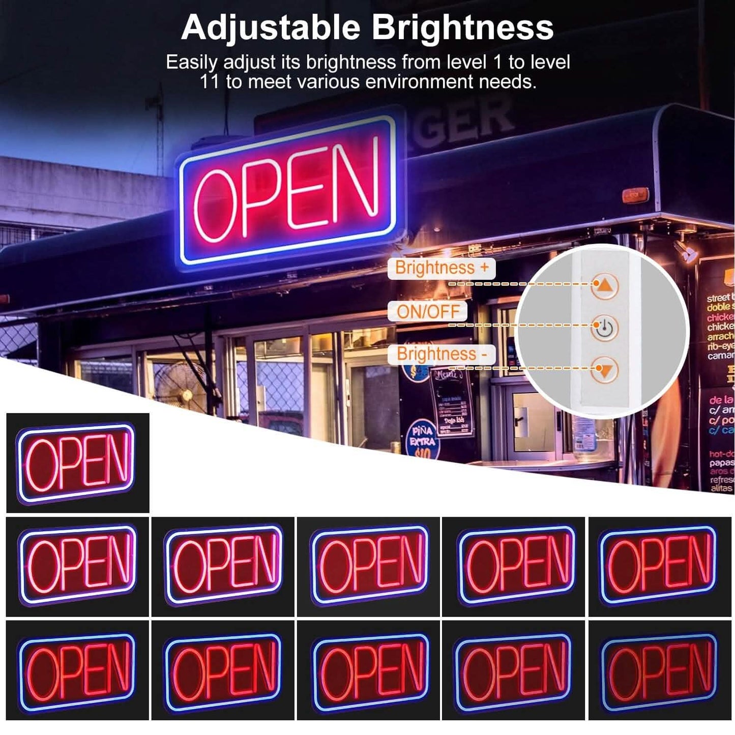LED Open Sign Advertisement Board with 11 Levels Adjustable Brightness