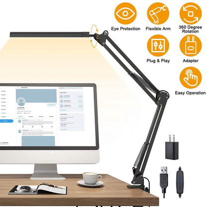 LED Reading Desk Lamp with Clamp Adjustable Swing Arm