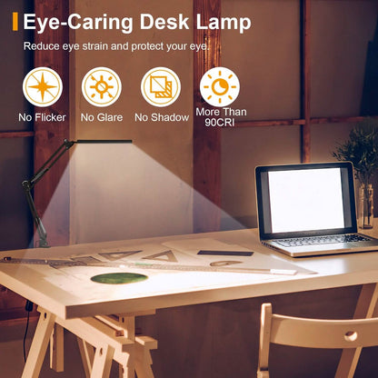 LED Reading Desk Lamp with Clamp Adjustable Swing Arm