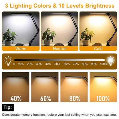LED Reading Desk Lamp with Clamp Adjustable Swing Arm