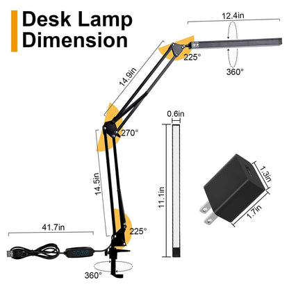 LED Reading Desk Lamp with Clamp Adjustable Swing Arm