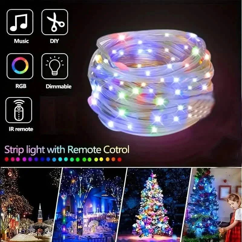 LED Rope Lights Outdoor, RGB Remote Control Fairy String Lights Plug In With 200 LEDs