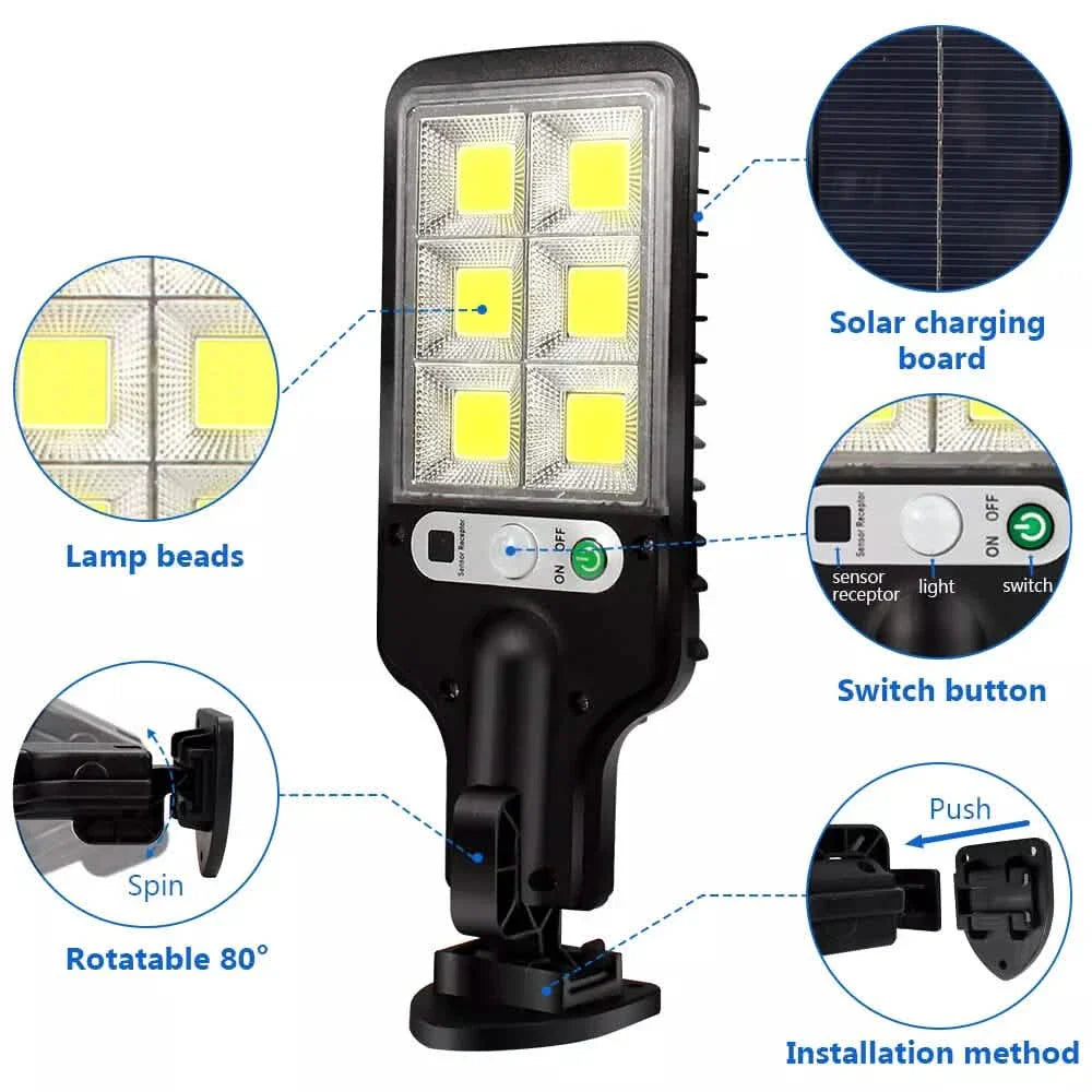 LED Solar Light Motion Sensor 3 Modes Flood Lamp Outdoor Street Wall Yard Garden