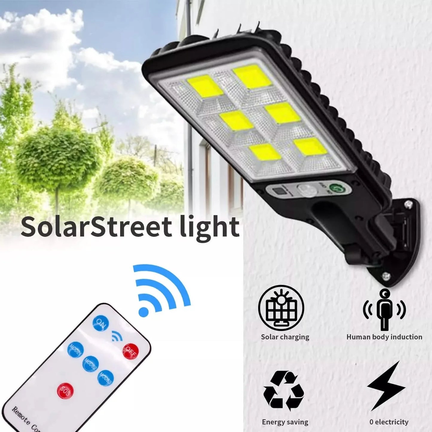 LED Solar Light Motion Sensor 3 Modes Flood Lamp Outdoor Street Wall Yard Garden