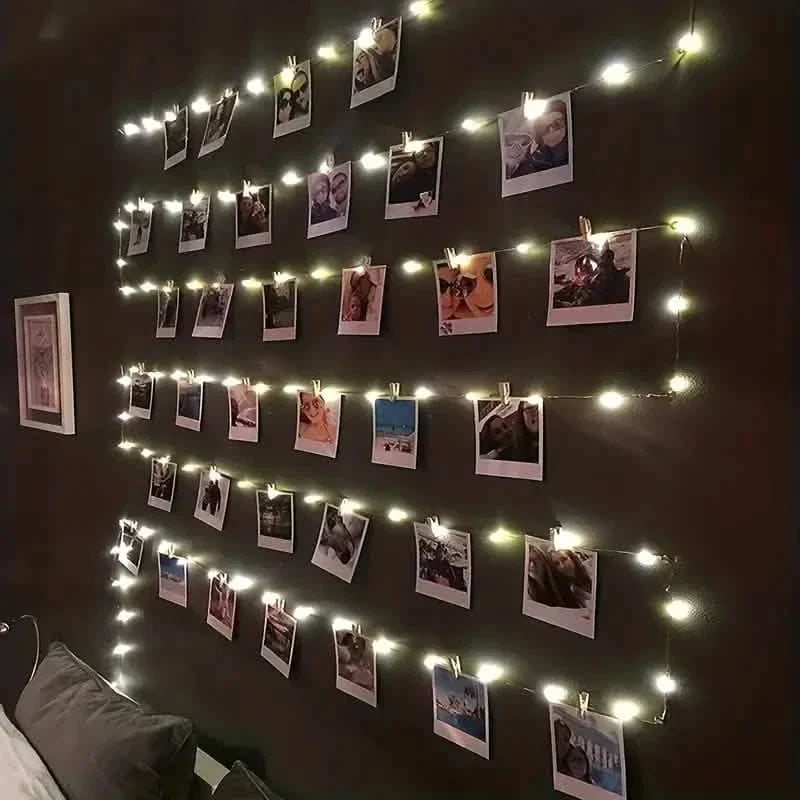 LED String Lights with 40 Wooden Clips