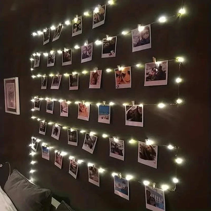 LED String Lights with 40 Wooden Clips