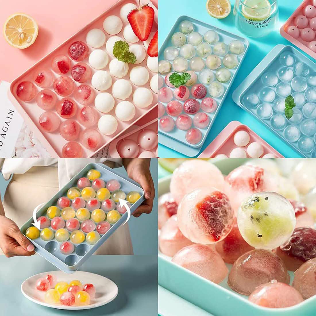 Lid & Bin Ice Ball Maker Mold for Freezer
