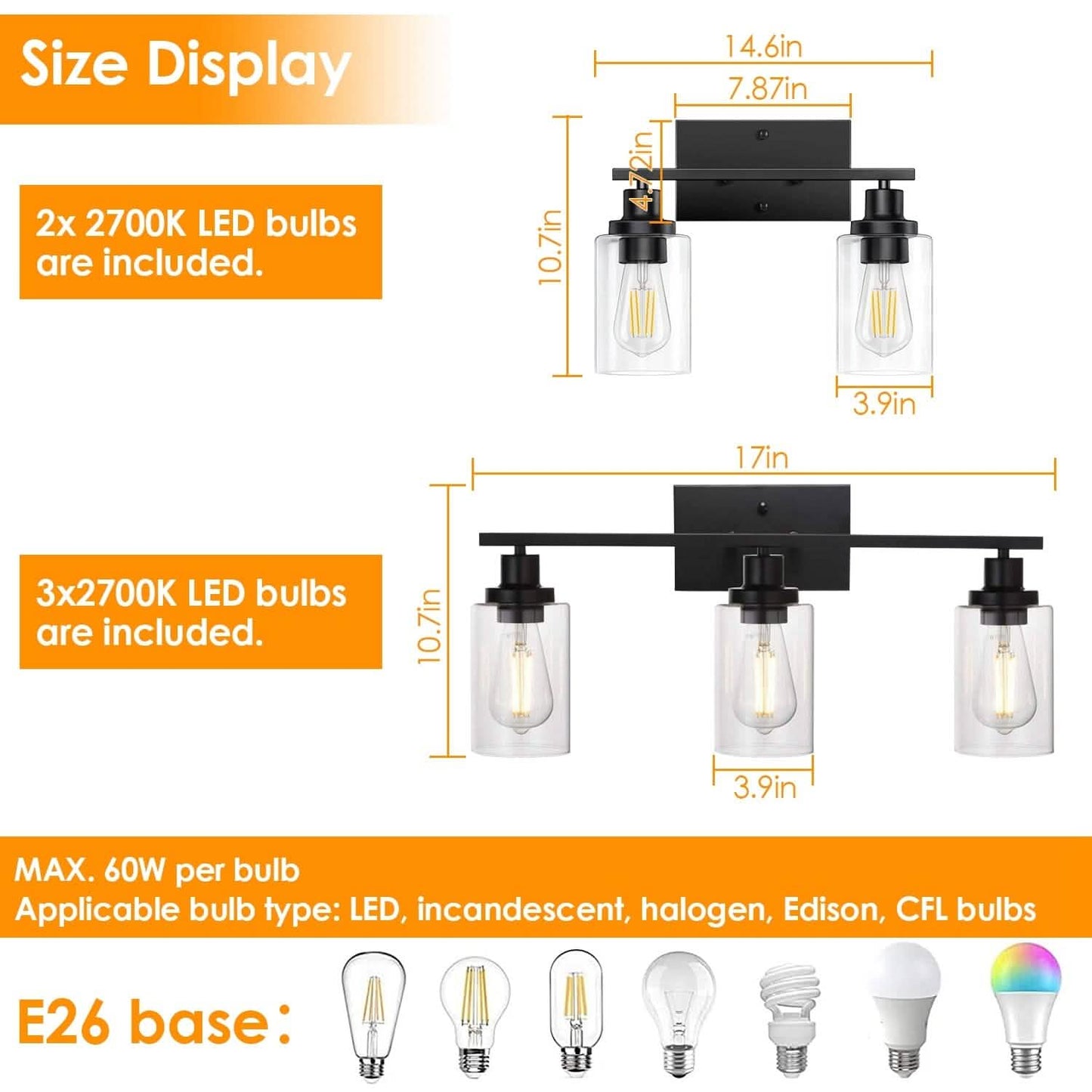 Light Wall Scone Lighting with Clear Glass