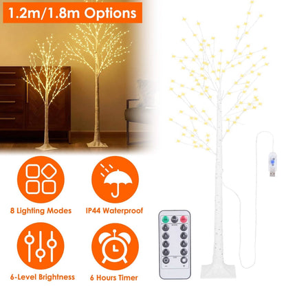 Lighted Birch Tree Artificial White Birch Tree Wig with 8 Warm White Lighting Modes