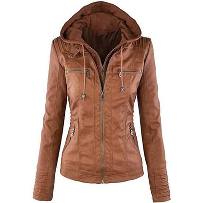Lock and Love Women's Removable Hooded Faux Leather Jacket