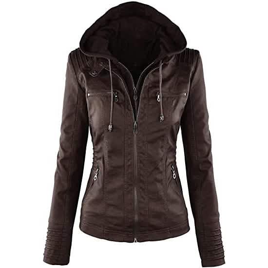 Lock and Love Women's Removable Hooded Faux Leather Jacket